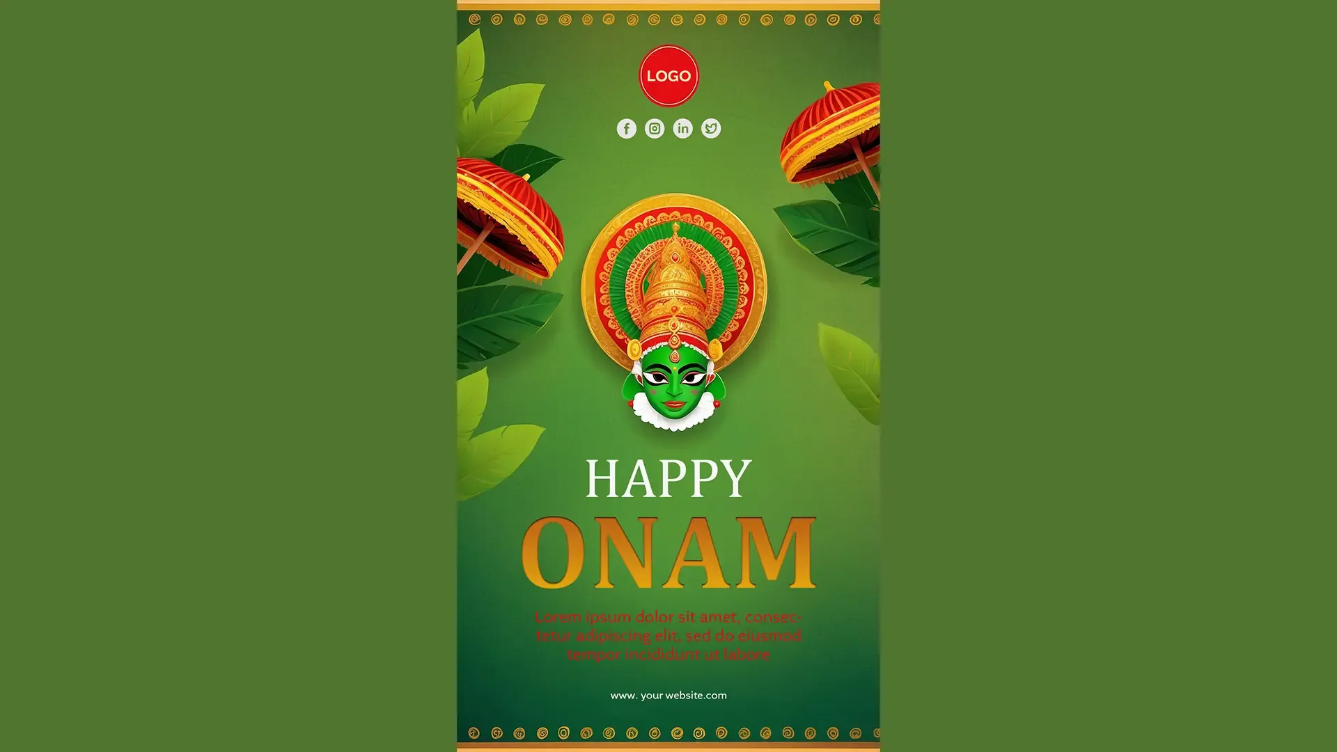 Traditional Onam Celebration Instagram Story Card with Kathakali Mask image